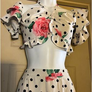 (2) piece floral & polka dot halter & pant ensemble (S) by Dygarni